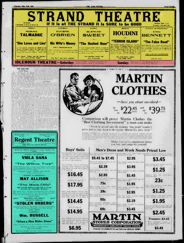 Idlehour - May 27 1920 Ads Showing All 3 Theaters (newer photo)